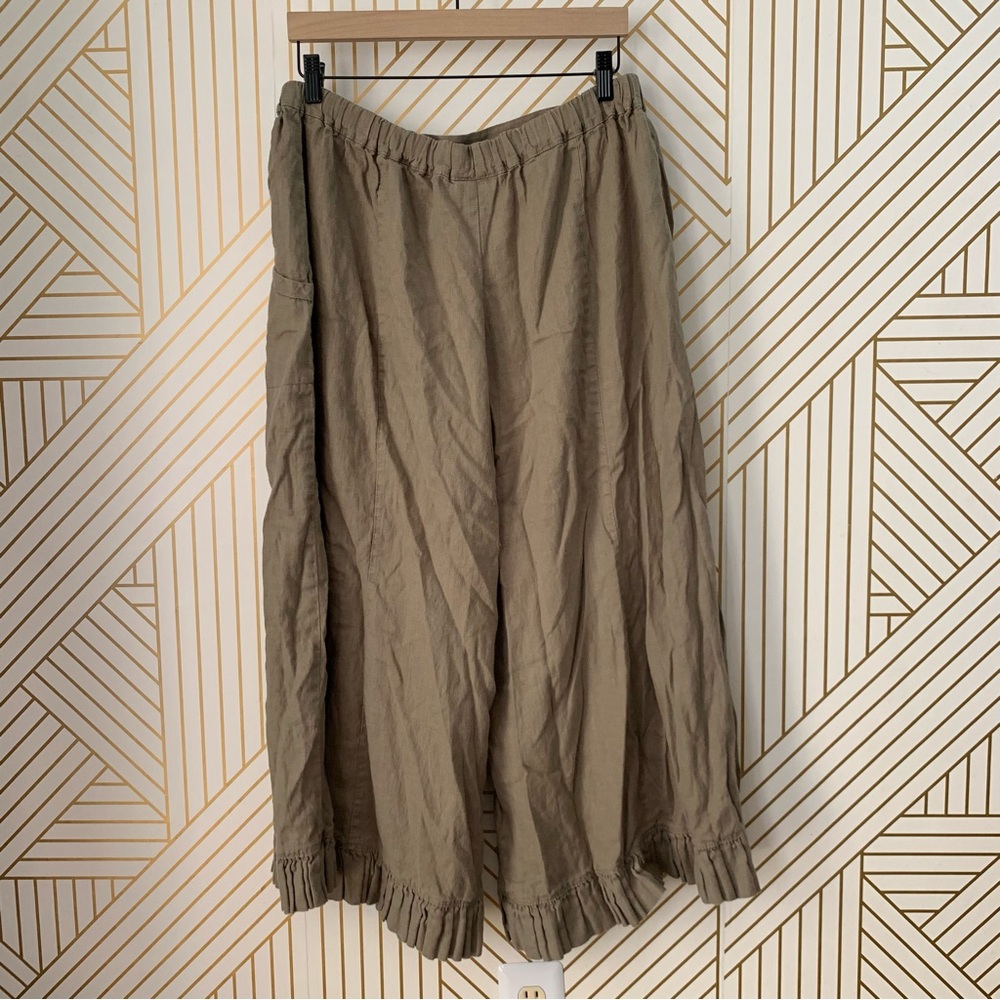 Heart’s Desire by Mary Grace Garbo Lagenlook Wide Leg Ruffle Bottom Linen Pant L - Picture 6 of 9